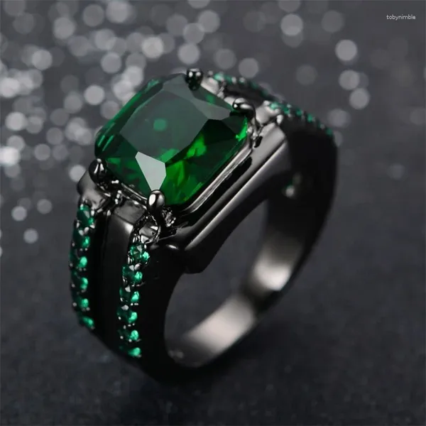 Anéis de cluster vintage moda preto cores quadradas para mulheres na moda metal incrustado vermelho verde azul pedra casamento noivado jóias