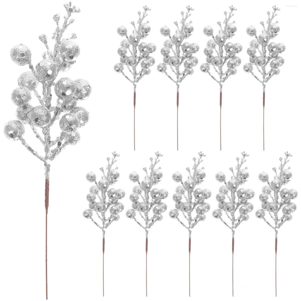 Dekorative Blumen, 10 Stück, künstliche Beerenstiele, glitzernder gefälschter Zweig für Weihnachtsbaum-Kranz-Dekorationen