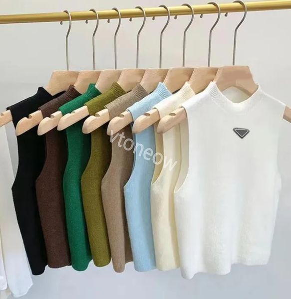 Designer mulheres colete t-shirt camisola s mulheres coletes suéteres luxo triângulo solto carta em torno do pescoço pulôver malha coletes sem mangas colete top colete jumper