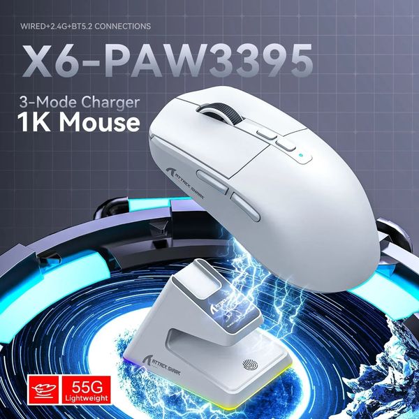 Tastatur-Maus-Kombinationen Attack Shark X6 PAW3395 Bluetooth Tri-Mode-Verbindung RGB Touch Magnetische Ladestation Makro Gaming 231128