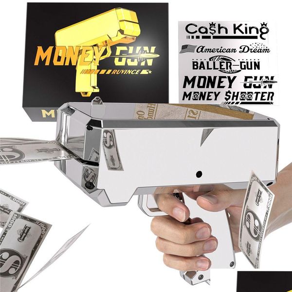 Descompressão Toy Money Gun Shooter com 100pcs Prop Spray Toy Cash Cannon 18K Sier Banhado Faça chover Nota de dólar para filmes Casamento Dhufi