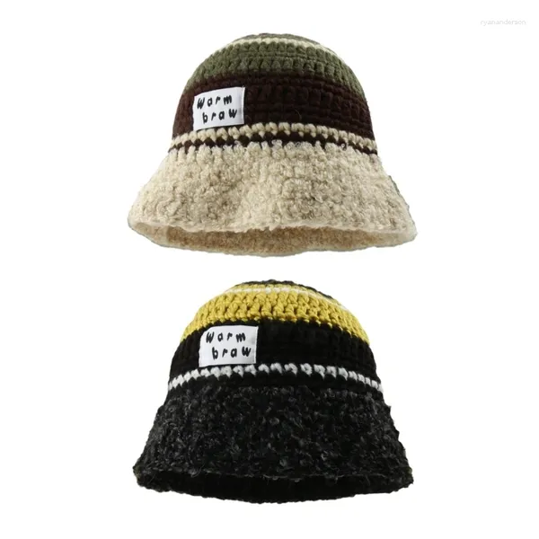 Berets Crochet Color Matching Bucket Chapéu com Patches Decoração Pescador para Meninas Drop