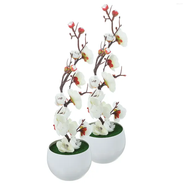 Flores decorativas 2 PCs Desktop Faux Plated Plated Flower Bonsai Fake Plum Blossom Plastic