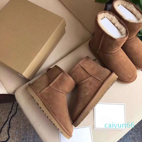 Dois arco nó botas de neve meados e mini botas de inverno à prova de vento quente de pelúcia bottie boot feminino venda quente lã pele designer sapato