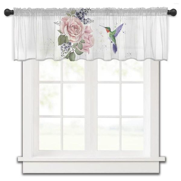 Cortina beija -flor de cor de flor cozinha pequena janela tule pura de quarto curto quarto decoração home decor drapes