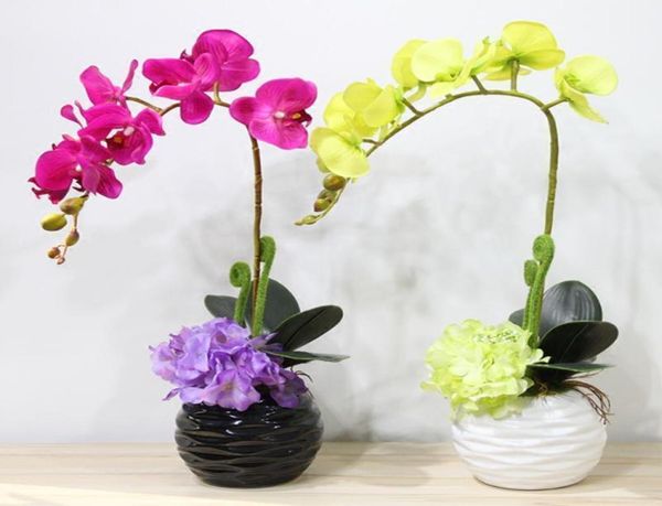 Tocco di alta qualità Farfalla Orchidea Set in vaso Ortensia artificiale Fiori di seta Piante bonsai Vaso Cultura Matrimonio Decorazioni per la casa Decor2062859