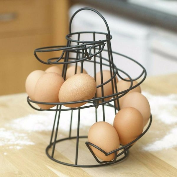 Organização ovo titular suporte cozinha espiral dispensador ovo rack cesta espaço de armazenamento até 18 grande capacidade ovo caso titular caixa recipiente