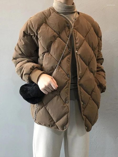 Trench da donna Giacca senza colletto Cappotto di cotone Reticolo rombico Giapponese coreano Casual leggero sottile sciolto Top corto Pane Abbigliamento Parka