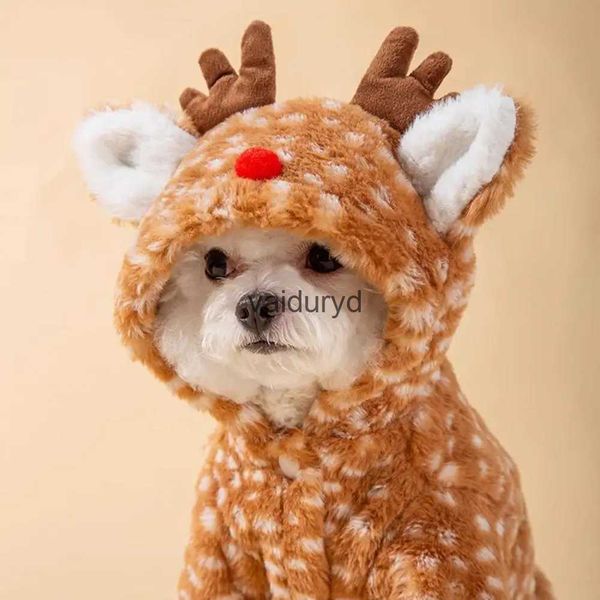 Cão vestuário design de rena animais de estimação hoodie traje de natal com anel de tração respirável natal quente inverno roupas para animais de estimação roupasvaiduryd