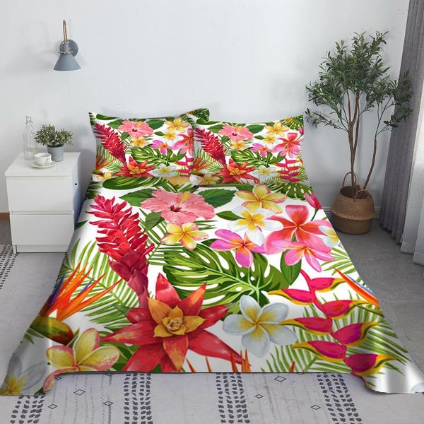 Conjunto de várias flores conjunto folha cama 3d impresso folha plana com fronha para crianças adultos poliéster tamanho gêmeo completo atacado