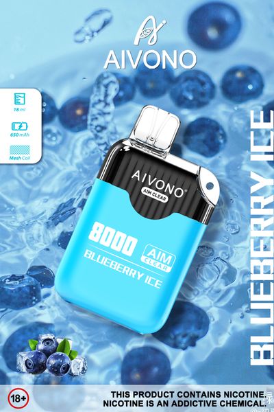 Aivono Aim Clear 8000 Puffs Descartáveis Vape Kits Bar 550mAh Recarregável Malha Bobina Puff E-Cigarros 5% ni