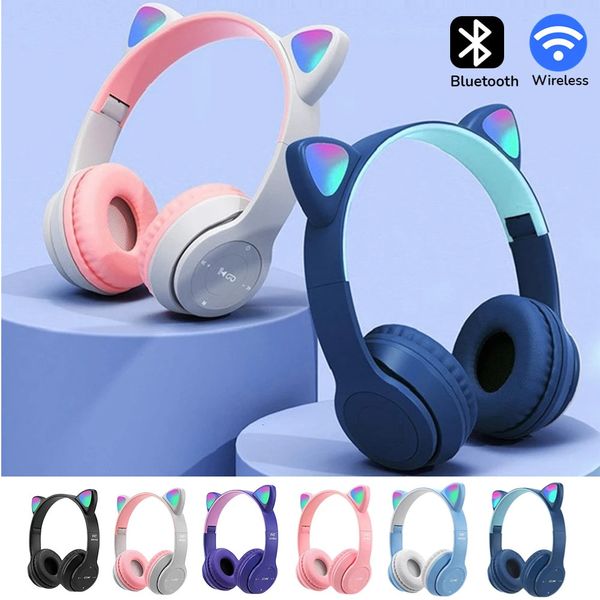 Cuffie Cuffie Bluetooth senza fili Cuffie da gioco con orecchie di gatto Caschi luminosi luminosi Cuffie sportive carine per musica per bambini Regali per ragazze 231128