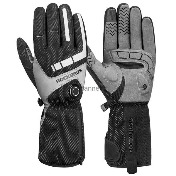 Fahrradhandschuhe Outdoor ROCKBROS Beheizte Dicke Handschuhe Thermo Herren Winter Ski MTB Motorrad Reiten Winddicht Atmungsaktives Gewebe Starke Strapazierfähigkeit YQ231129