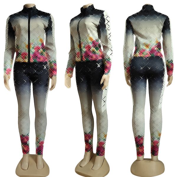 Moda Feminina Fatos de Treino Conjunto de Peças Esportivas Jaquetas de Manga Comprida Calças Moda Impressa Costura Moletom Feminino Camisola Roupas Roupas Esportivas