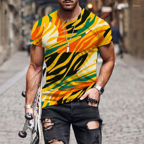 Camisetas masculinas Moda Landscape Graphics Summer Men/Women Camisa 3D Impressão de manga curta listras coloridas roupas casuais roupas