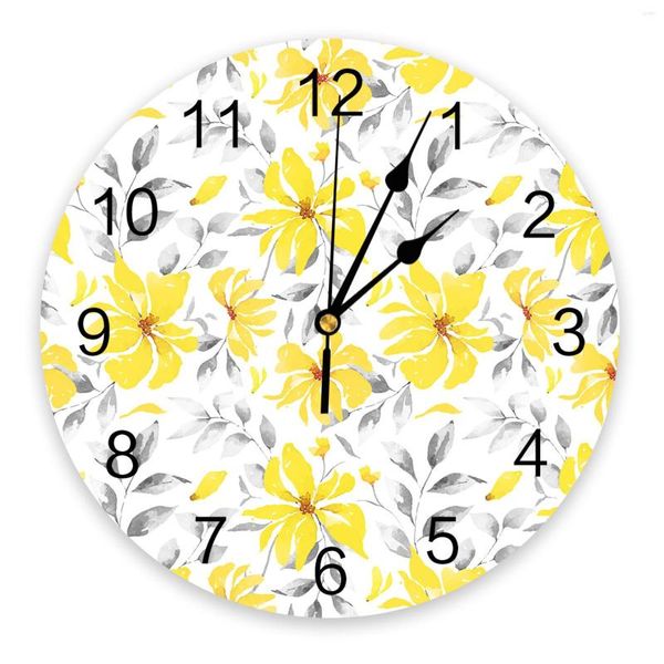 Relógios de parede Aquarela Flores amarelas Relógio abstrato Design moderno Decoração da sala de estar Decoração silenciosa de casa