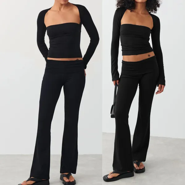 Kadınlar İki Parçalı Pantolon Sıradan Katı 2 Parçası Seti Bahar Y2K Giysileri İçin Kadın Kıyafetleri