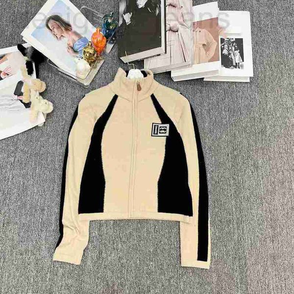 Damenjacken Designer New Imitation Sable Coloured Block Leather Label Letter Standing Neck Zipper Langarm-Cardigan-Pullover für Frauen H9DU