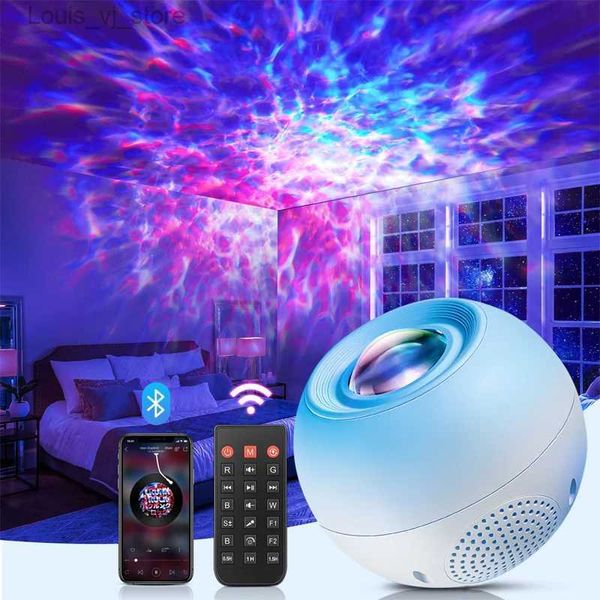 Lâmpadas de mesa Water Ripples Galaxy Light Projetor Starry Sky Night Light Bluetooth-Speakers Led Lamp Home Gaming Room Quarto Decoração Presente YQ231129