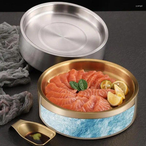 Tigelas Dip Chiller Bowl Resistente Limpo Manter Frio Servindo Pratos Salada de Aço Inoxidável Multi-Função para Exterior