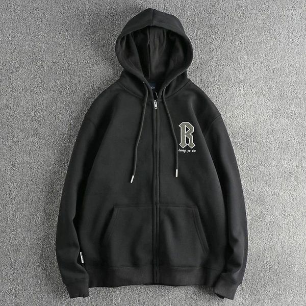 Erkek Hoodies İşlemeli Mektup Kapşonlu Kazak Kış Ürünü Peluş ve Kalın Yalıtım Gündelik Cardigan Ceket 613