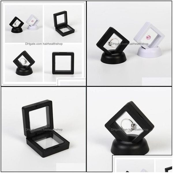 Andere Artikel Nagelstudio-Werkzeuge Mode PE-Hüllen Displays Quadratische 3D-Alben Schwimmender Rahmenhalter Schwarz Weiß Münzbox Schmuck Display Sho Dh5TF