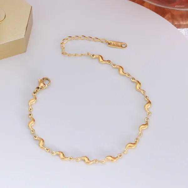 Bracelets de charme minimaliste en acier inoxydable, bijoux non ternis, conception géométrique, forme ondulée, pour femmes