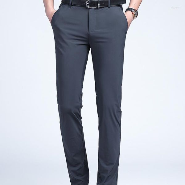 Calça masculina de verão traje leve calça de calça do escritório estilo comercial estilo de negócios respirável estiramento nylon reto casual long long