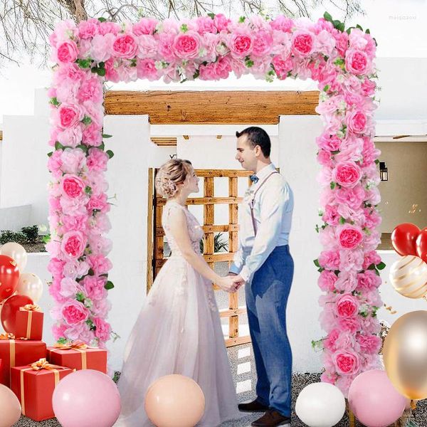 Fiori decorativi Fila artificiale Matrimonio fai-da-te Amici di famiglia Festa a casa Sfondo muro rosa Banchetto Tavolo Centro Disposizione Decorazione