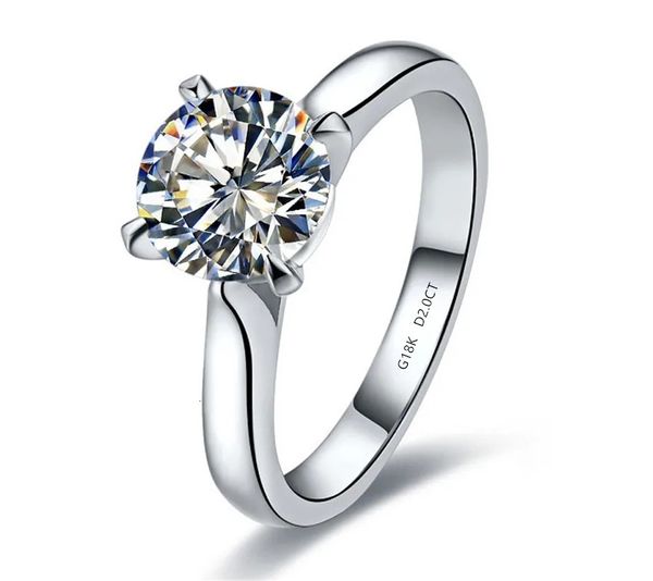 Обручальные кольца из твердого белого золота 18 карат, кольцо AU750, 2 карата с круглым бриллиантом, женское обручальное кольцо на годовщину, подарок для девушки 231128