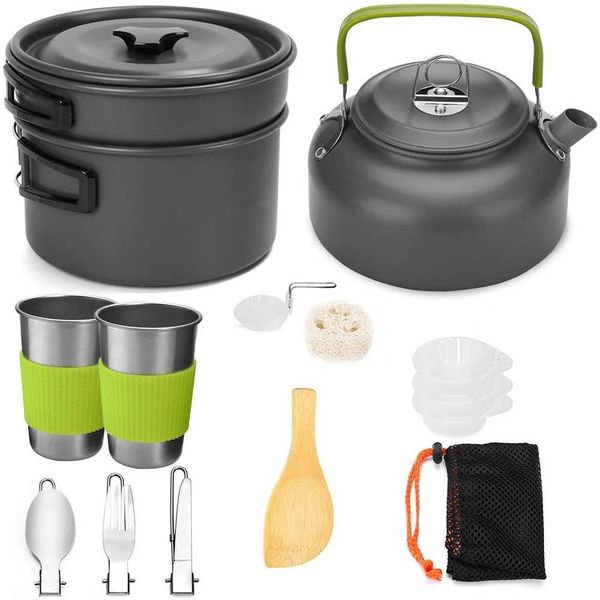 Cucina da campeggio Set di pentole da campeggio Pentola da esterno Tazza Kit da tavola Cottura Acqua Bollitore Padella Posate da viaggio Utensili Escursionismo Attrezzatura da picnic 231128