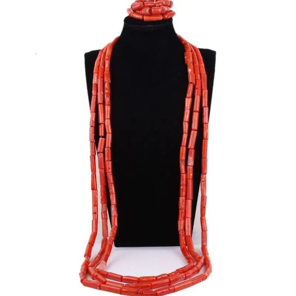 Conjuntos de jóias de casamento dudo nigeriano conjunto de jóias masculino africano laranja noivo coral contas colar 231128