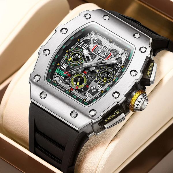 Armbanduhren Guanqin Automatische mechanische Uhr Top-Marke Luxus Kalender Woche Monat Chronograph 316L Edelstahl Sport Wasserdicht 231128