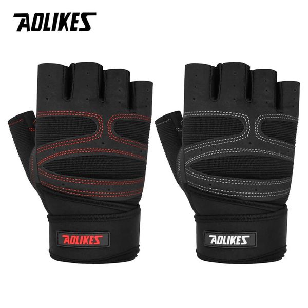 Suporte de pulso AOLIKES Meio dedo Luvas de ginástica Pesados Esportivos Exercício Luvas de levantamento de peso Body Building Training Sport Fitness Gloves 231129