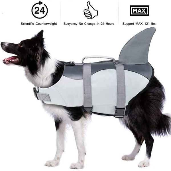 Gilet Gilet da nuoto per cani ad asciugatura rapida Maniglia di salvataggio per squalo Giubbotto di salvataggio per cani Conservatore di costume da bagno di sicurezza regolabile per vestiti estivi per cuccioli