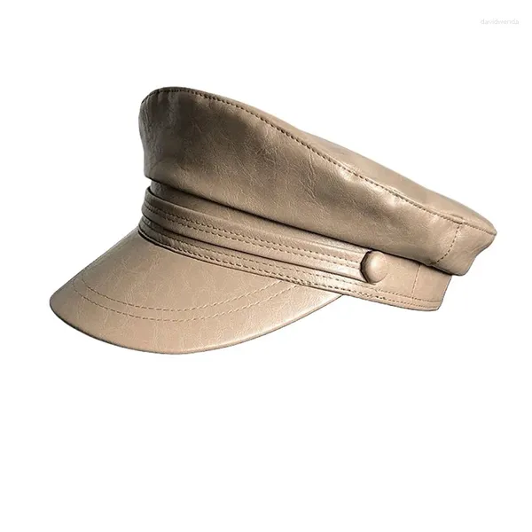 Berretti Berretto militare in pelle PU Nero Khaki Cappello da marinaio da donna Capitano donna Cappelli moda autunno inverno NC34