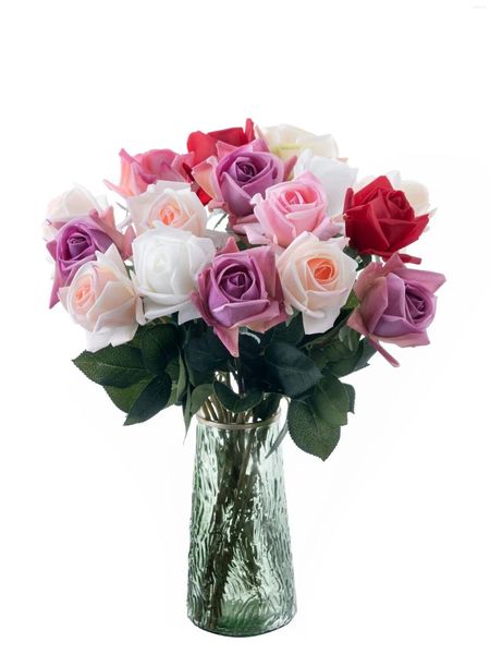 Flores decorativas 6 piezas falsas de 54 cm de tallo largo de una sola rama rosas hidratadas rosas artificiales para la decoración de escritorio de la mesa de la habitación del ramo de la boda