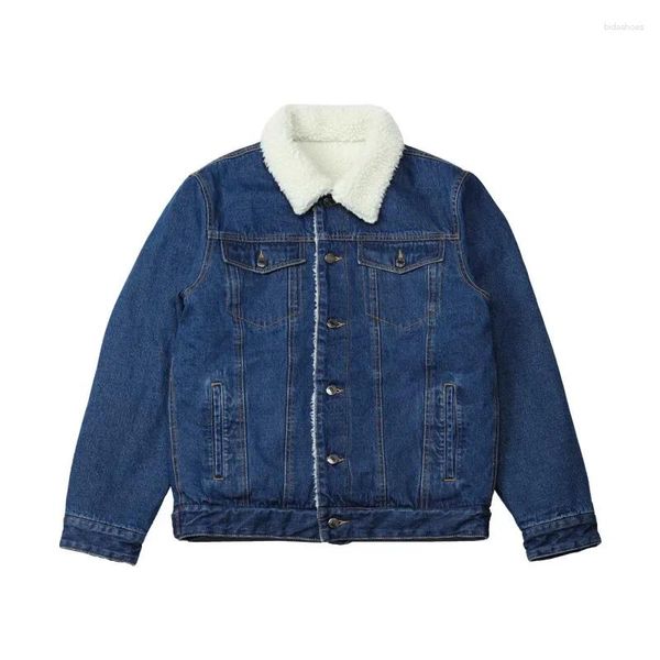 Jaquetas masculinas outono e inverno imitação de lã de cordeiro denim casaco masculino engrossado tendência coreana magro encaixe casual lapela jaqueta top