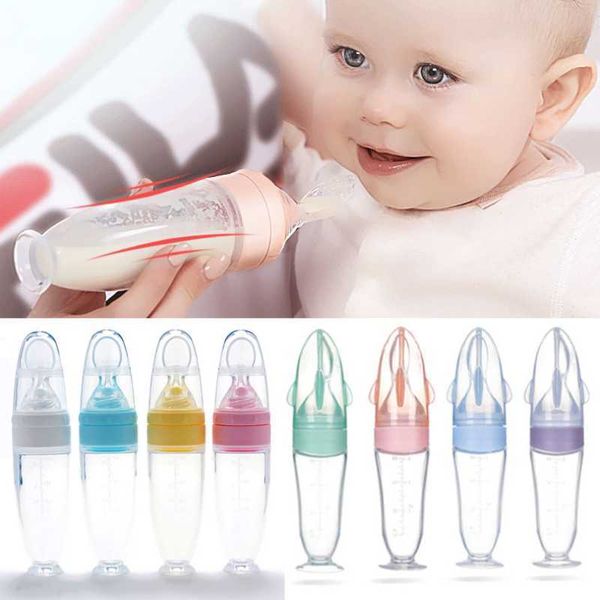 Tassen Geschirr Utensilien Quetschen Baby Fütterungslöffel Flasche Silikon Nahrungsergänzungsmittel Feeder Kinder Reispaste Niedlicher weicher rutschfester Kindernahrungsmittelbehälter P230314