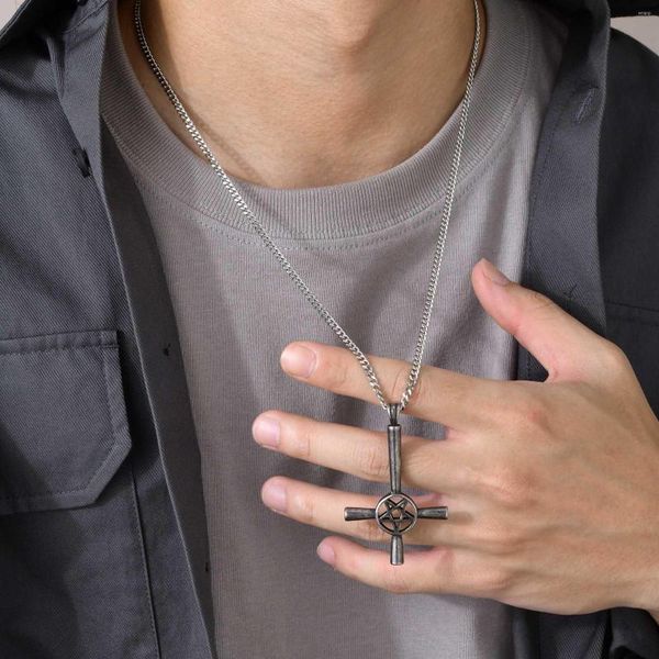 Anhänger Halsketten Cool Punk Upside Down Inverted Cross Satan David Star Für Männer Vintage Kubanische Kette Kragen Geschenke Schmuck