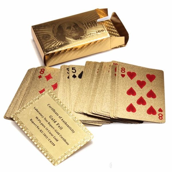 Giochi di carte Carte da gioco originali di lusso impermeabili 24K placcate in lamina d'oro Poker Giochi da tavolo in plastica opaca premium Carte da gioco per collezione regalo D Dhkpg