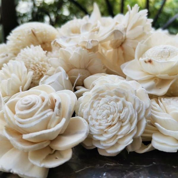 100 pz Sola fiori in legno assortimento di nozze per artigiani fai da te matrimoni decorazioni per la casa Z1202318T