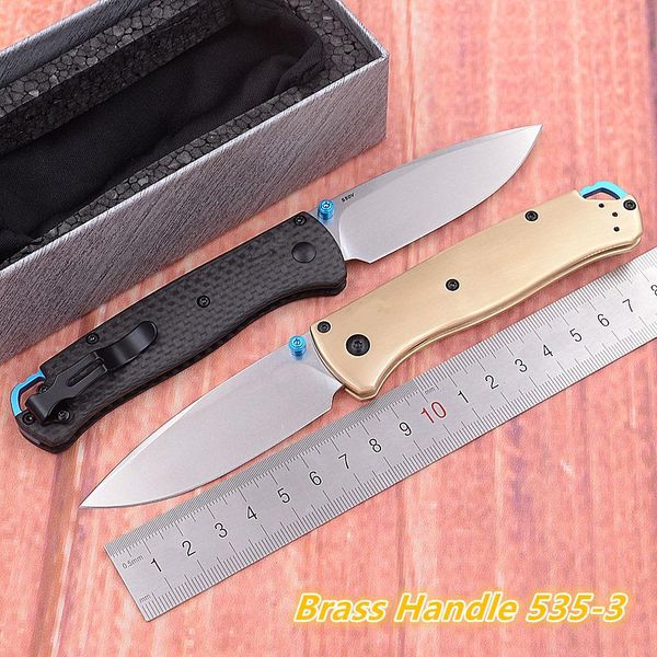 Messen Jufulte New Bugout 535 Handelim de latão / fibra de carbono 5353 Mark S90V Polícia dobrável EDC Tool Camping Tactical Outdoor Utility Knife