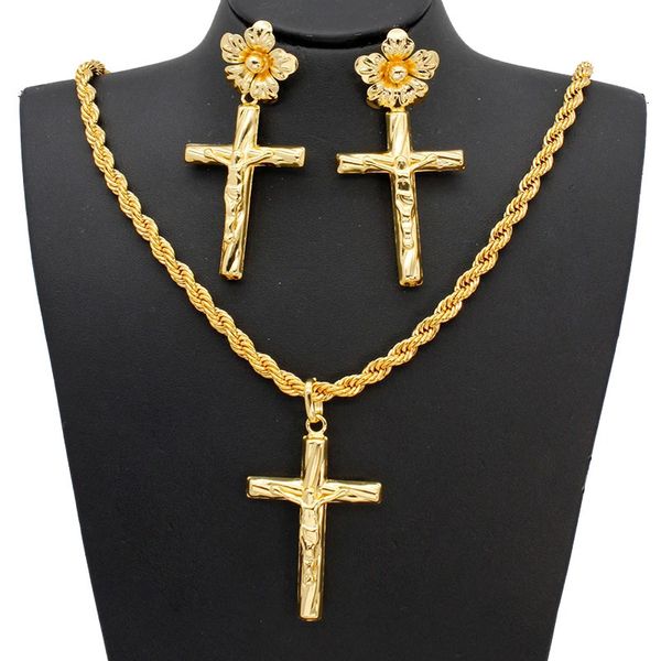 Set di gioielli da sposa Dubai placcato oro modello croce collana brasiliana orecchini pendenti set per gioielli da sposa regali 231128