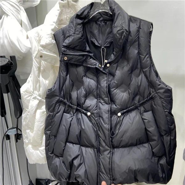 Damen-Trenchmäntel, weiße Entendaunenweste, Parkas, Damen, Herbst, Winter, Taschen, lang, ärmellos, dick, einreihig, warm, schmale Passform, 2023