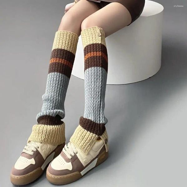 Calcetines de mujer japoneses simples casuales botón volantes invierno tejido pie cubre cálido dulce