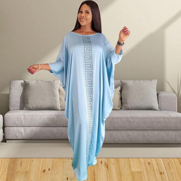 Roupas étnicas Dashikiage Boubou Africain Femme 2023 Vestidos azuis para mulheres diamantes requintados O-collar Bat manga Abaya Dubai Lady Party