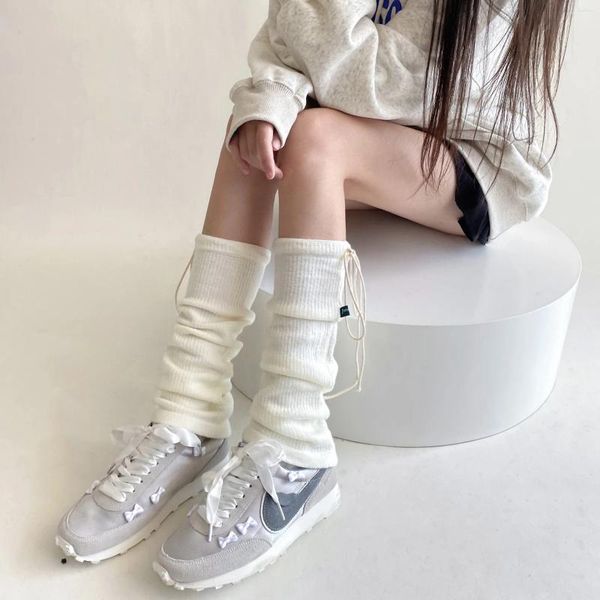 Женские носки в корейском стиле Jk Lolita, бандажные длинные чулки с бантом Y2k, теплые вязаные носки для девочек до колена