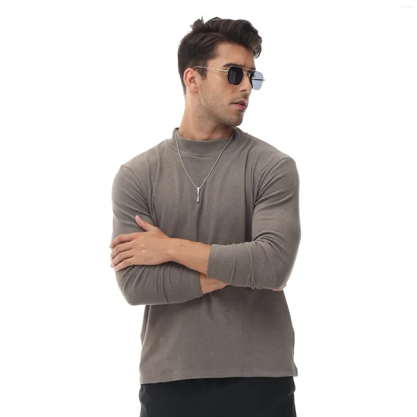 Suéter masculino de gola alta de inverno, pulôveres casuais, quente, slim, camiseta sólida, manga comprida, malha