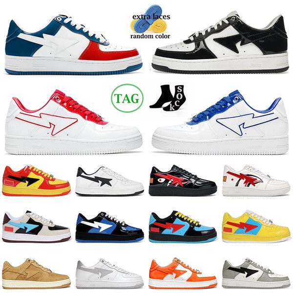 Bapestar Designer SK8 STA Running Shoes Bapestas Homens Mulheres tênis preto França branca Patente Couro branco azul vermelho